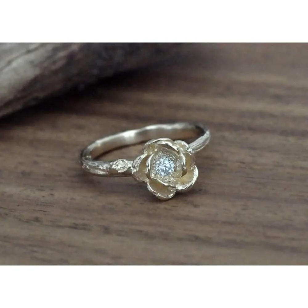 Rose Ring - Flower engagement ring with wedding band