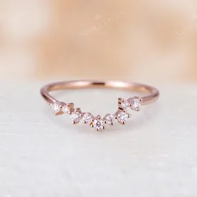 Round Diamond & Moissanite Curved Wedding Band Rose Gold