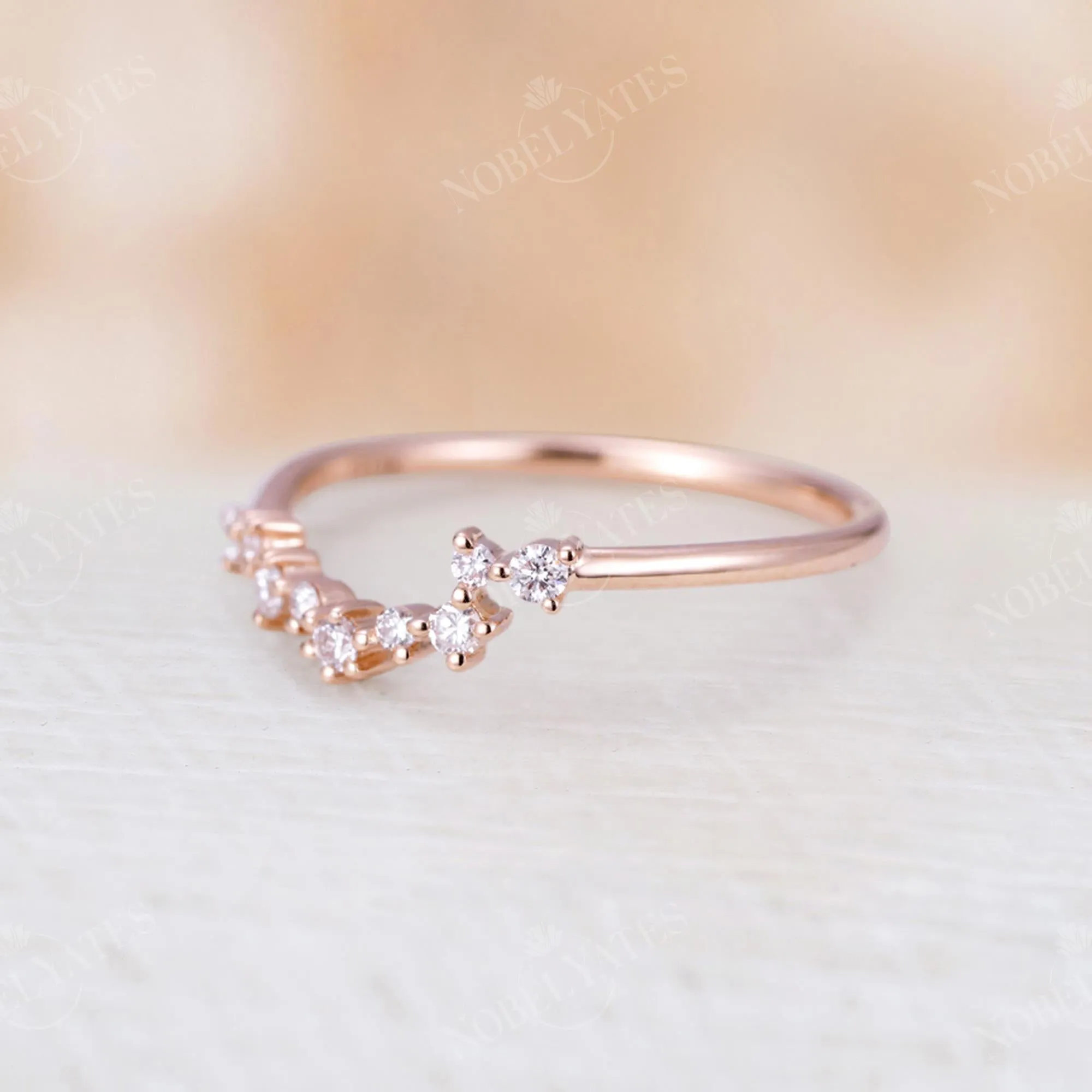 Round Diamond & Moissanite Curved Wedding Band Rose Gold