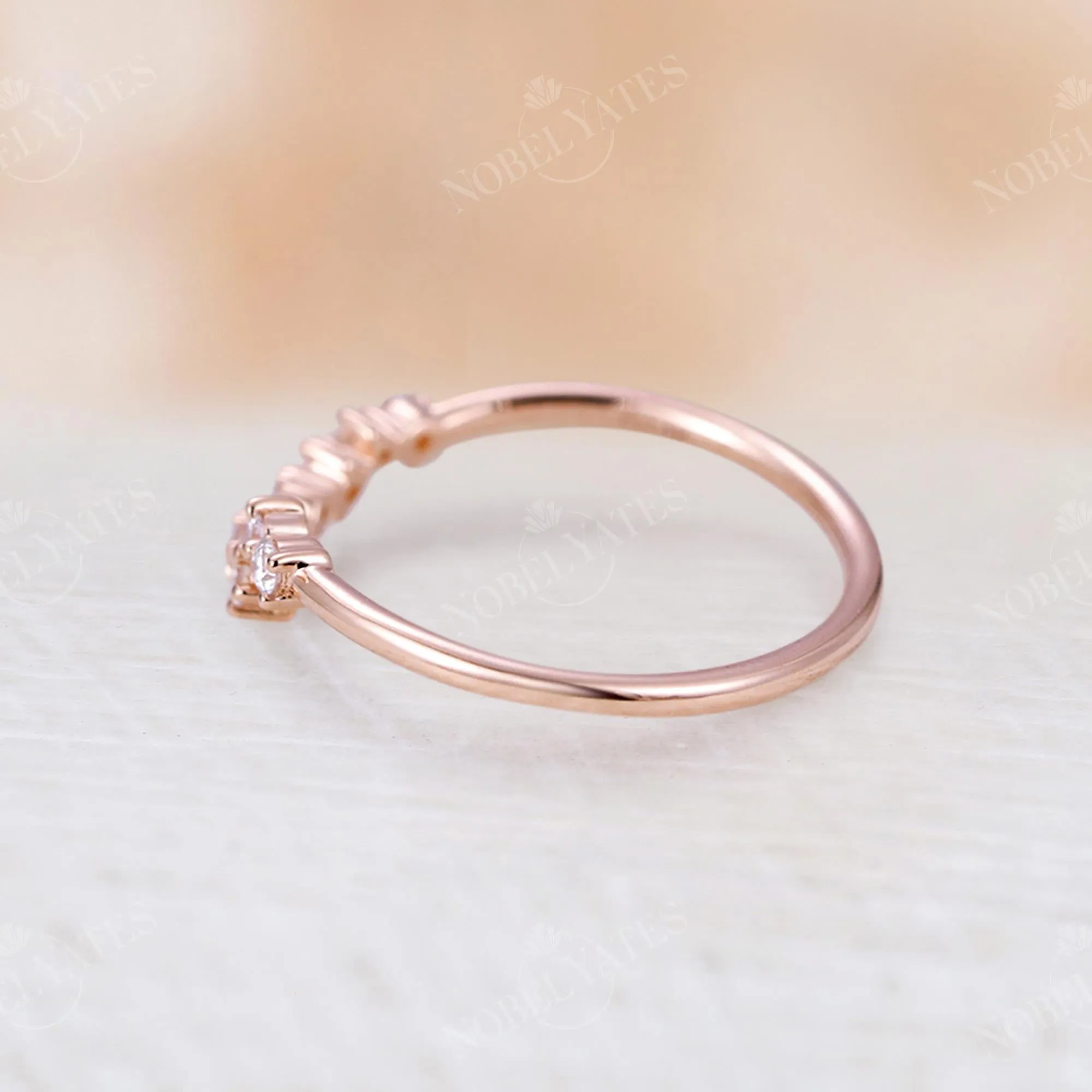 Round Diamond & Moissanite Curved Wedding Band Rose Gold