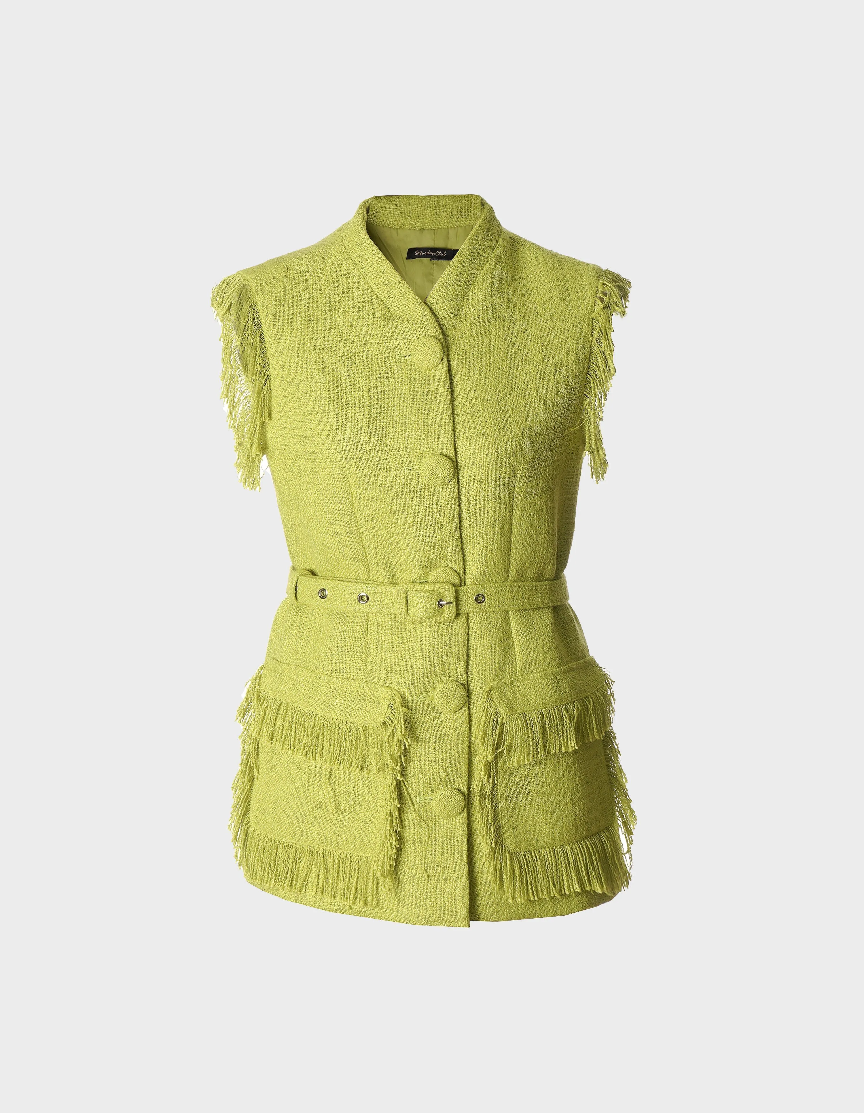 SaturdayClub  |Casual Style Tweed Peplum Sleeveless V-Neck Plain Medium