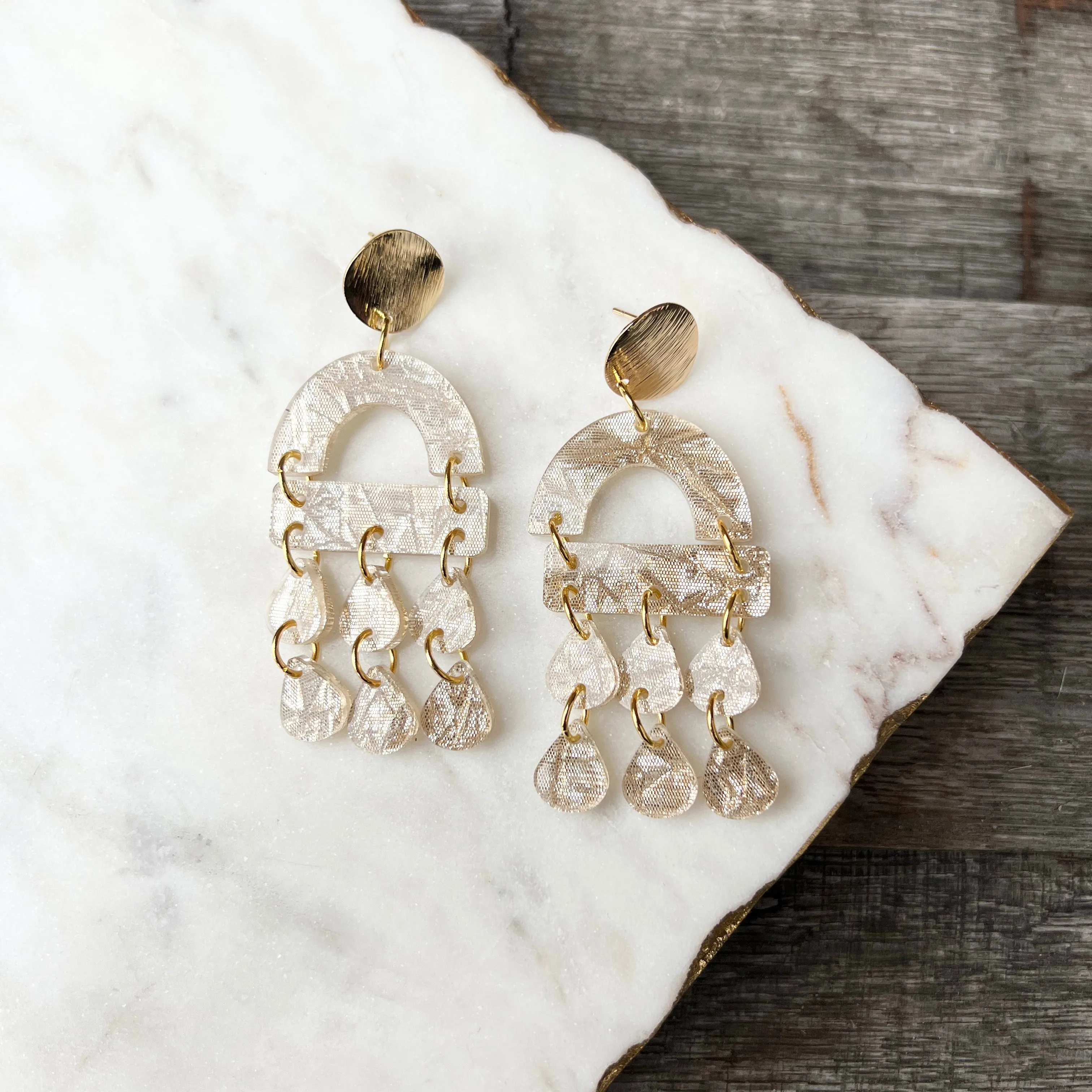 Scarlett Chandelier Earrings - Champagne Taffeta - Acrylic Earrings