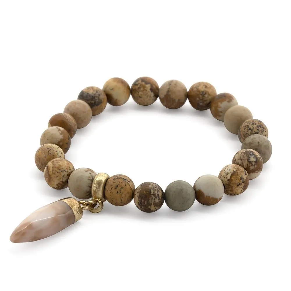 Semi Precious Stone Stretch Bracelet with Icicle Brown