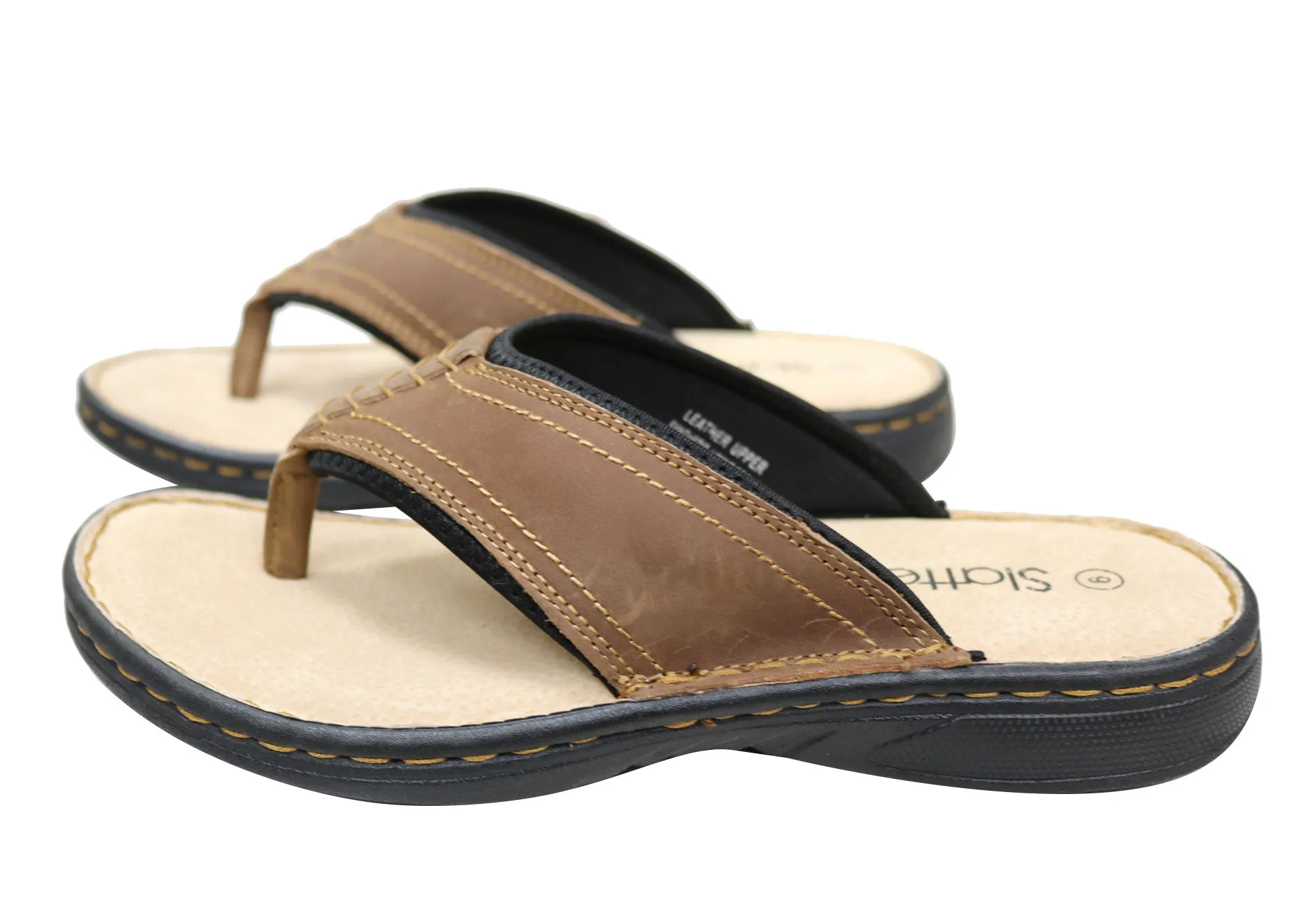 Slatters Kyte Mens Comfortable Leather Thongs Flip Flops