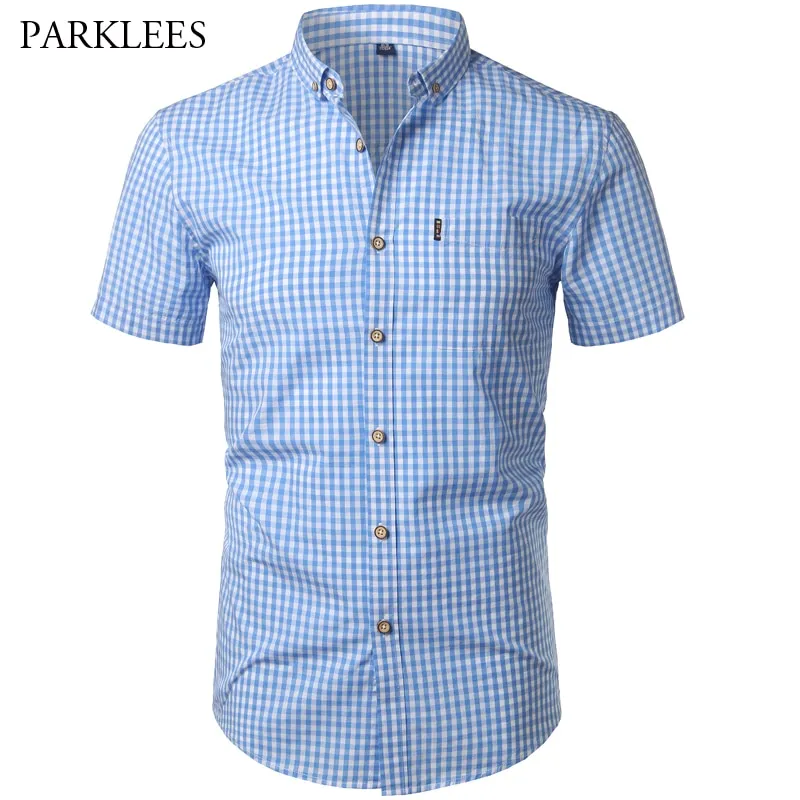 Small Plaid Shirt Men Summer New Short Sleeve Cotton Mens Dress Shirts Casual Button Down Chemise Homme Camisa Masculina XXXL|ch