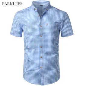 Small Plaid Shirt Men Summer New Short Sleeve Cotton Mens Dress Shirts Casual Button Down Chemise Homme Camisa Masculina XXXL|ch