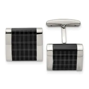 Stainless Steel & Black Plated Laser Design Square Cuff Links, 16mm