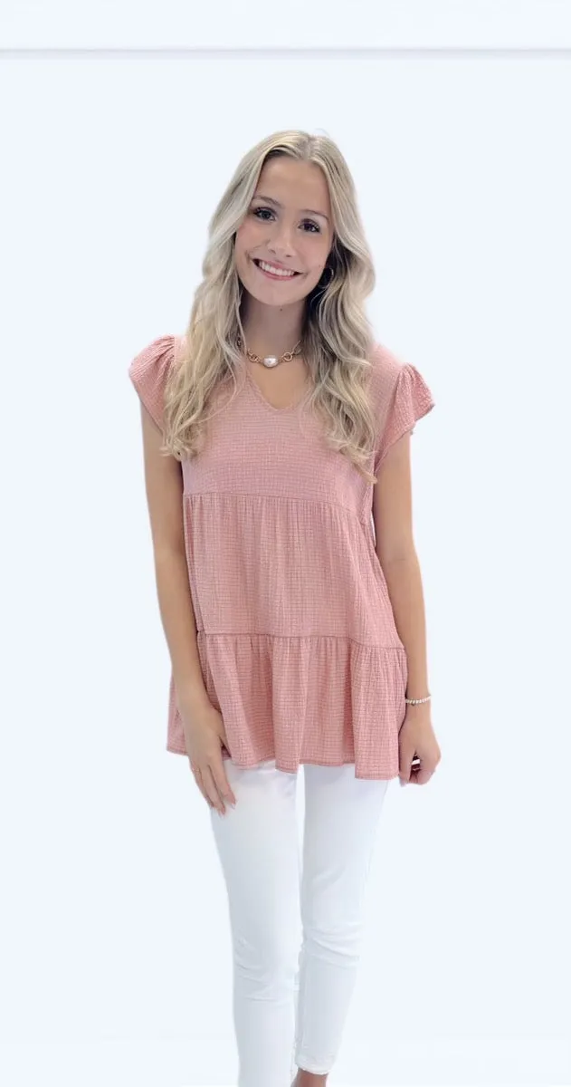 Textured Babydoll Ruffle Top