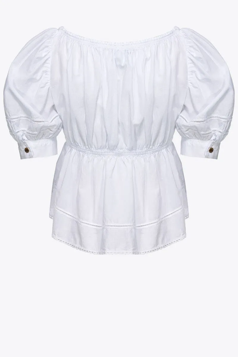 Top mussola ricamo donna Bianco