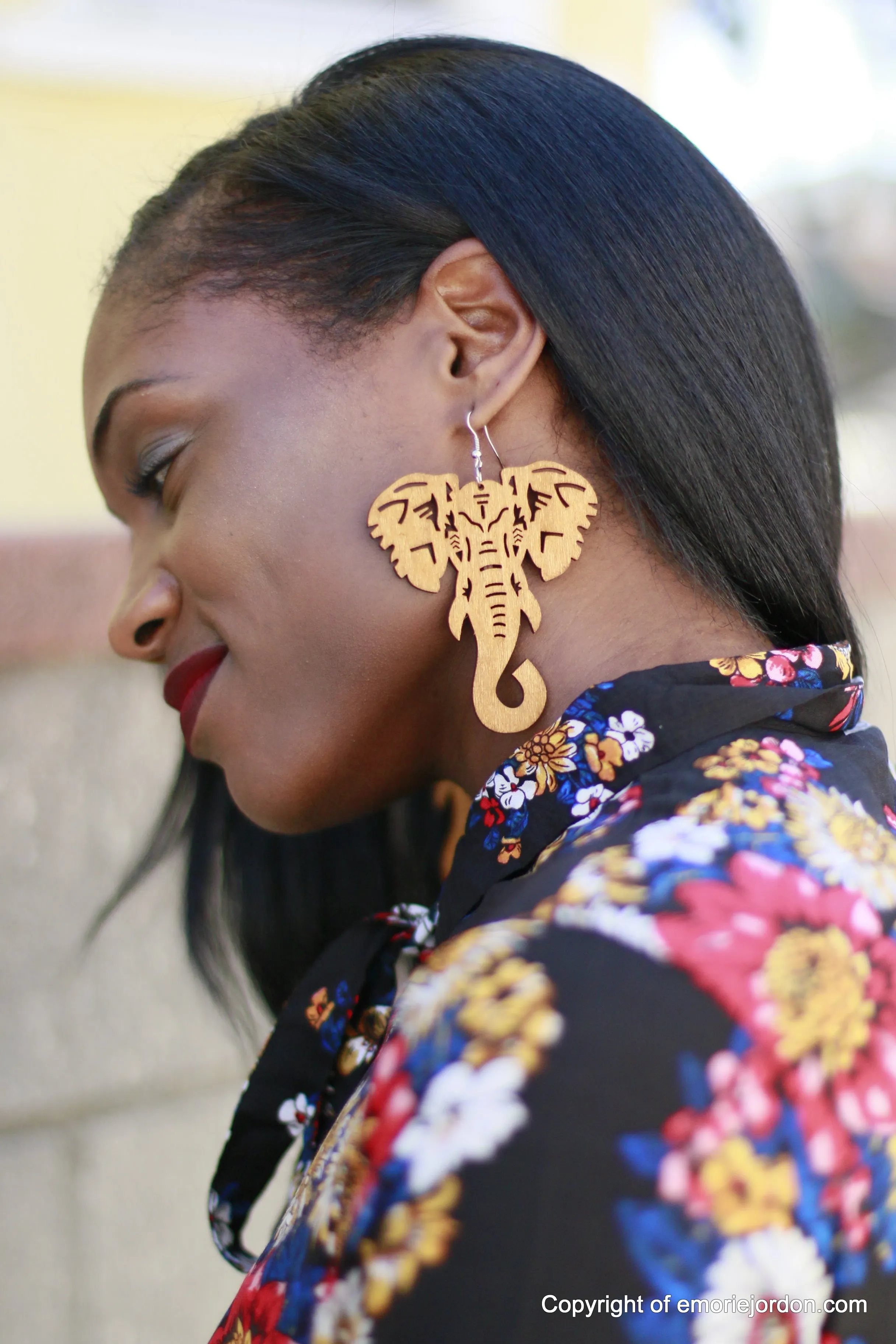 Tribal Elephant Wooden Earrings