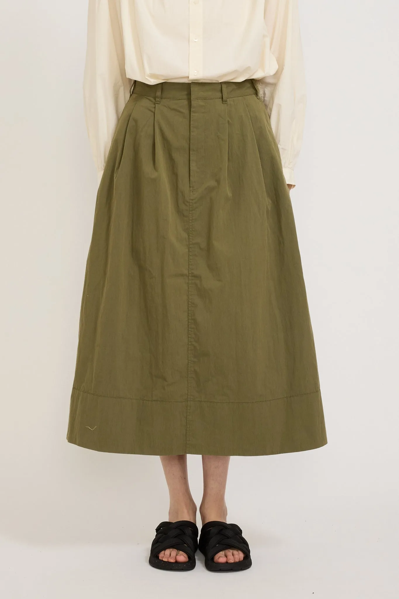 Twill Double Pleated Skirt Olive