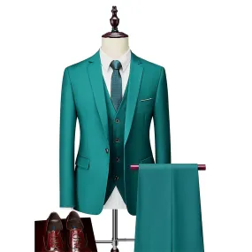 Verde claro 3pcs / set Trajes de caballero para hombre Slim Fit Work Business Wedding Suit Abrigo + Pantalones + Chaleco