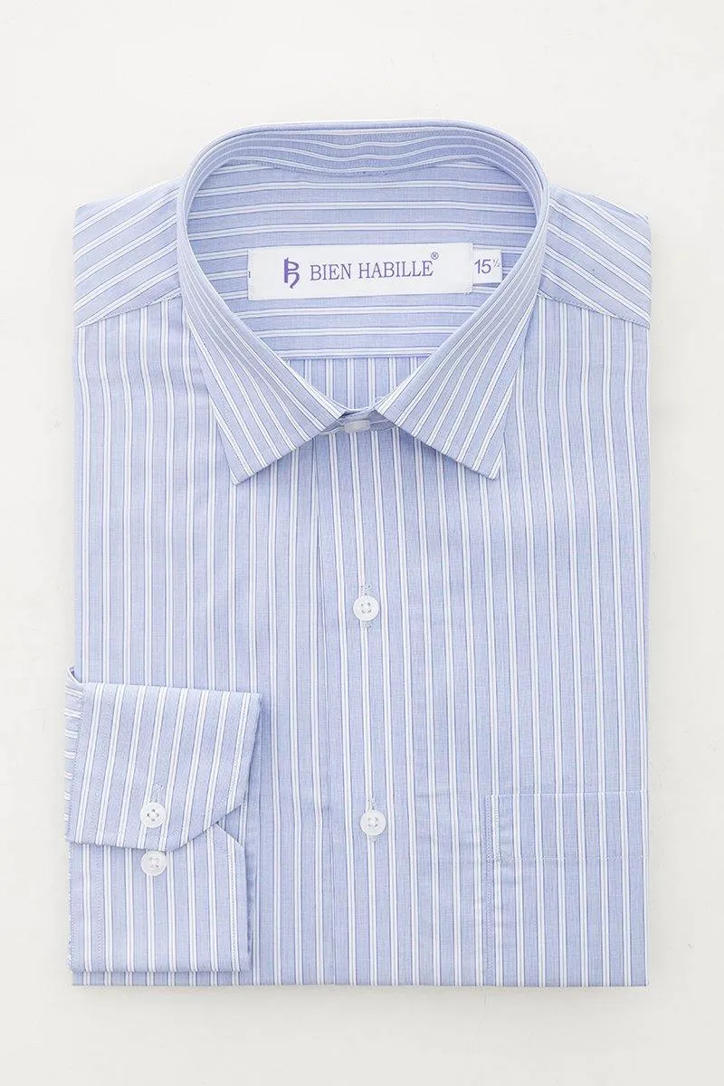 White Stripes on Blue Formal Cotton Mens Dress Shirts