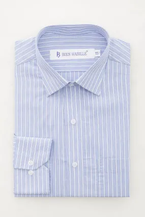 White Stripes on Blue Formal Cotton Mens Dress Shirts