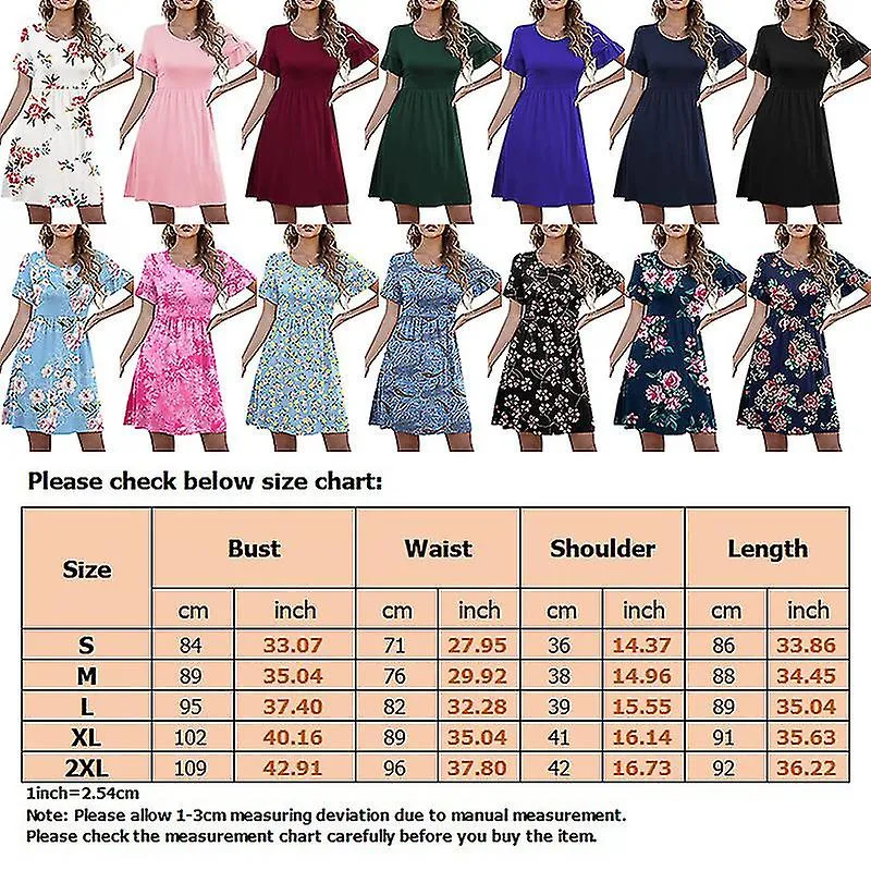 Women Hawaiian Summer Beach Sundress Solid Color Loose Short Dresses Holiday Casual Crew Neck Mini Dress