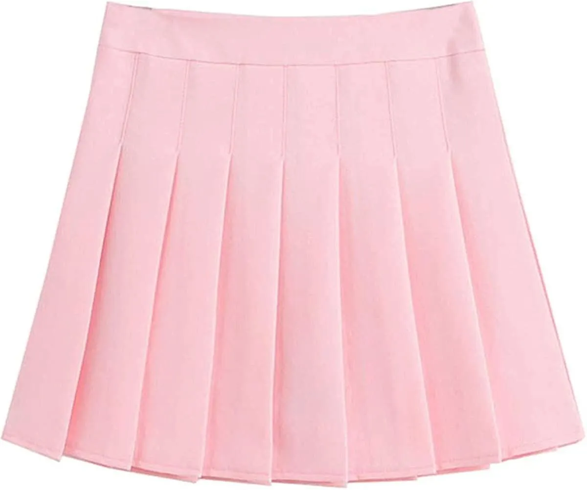 Women High Waisted Plain Pleated Skirt Sr Tennis A-line Mini Skirt Lining Shorts