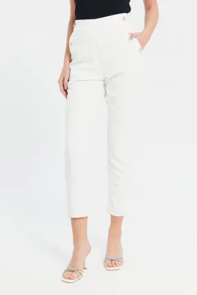 Women Ivory Button Detailed Trousers