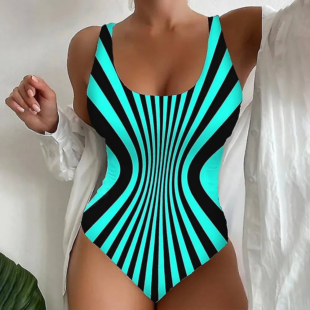 Women's Swimwear One Piece Swimsuit Printing Striped Stylish Bathing Suits