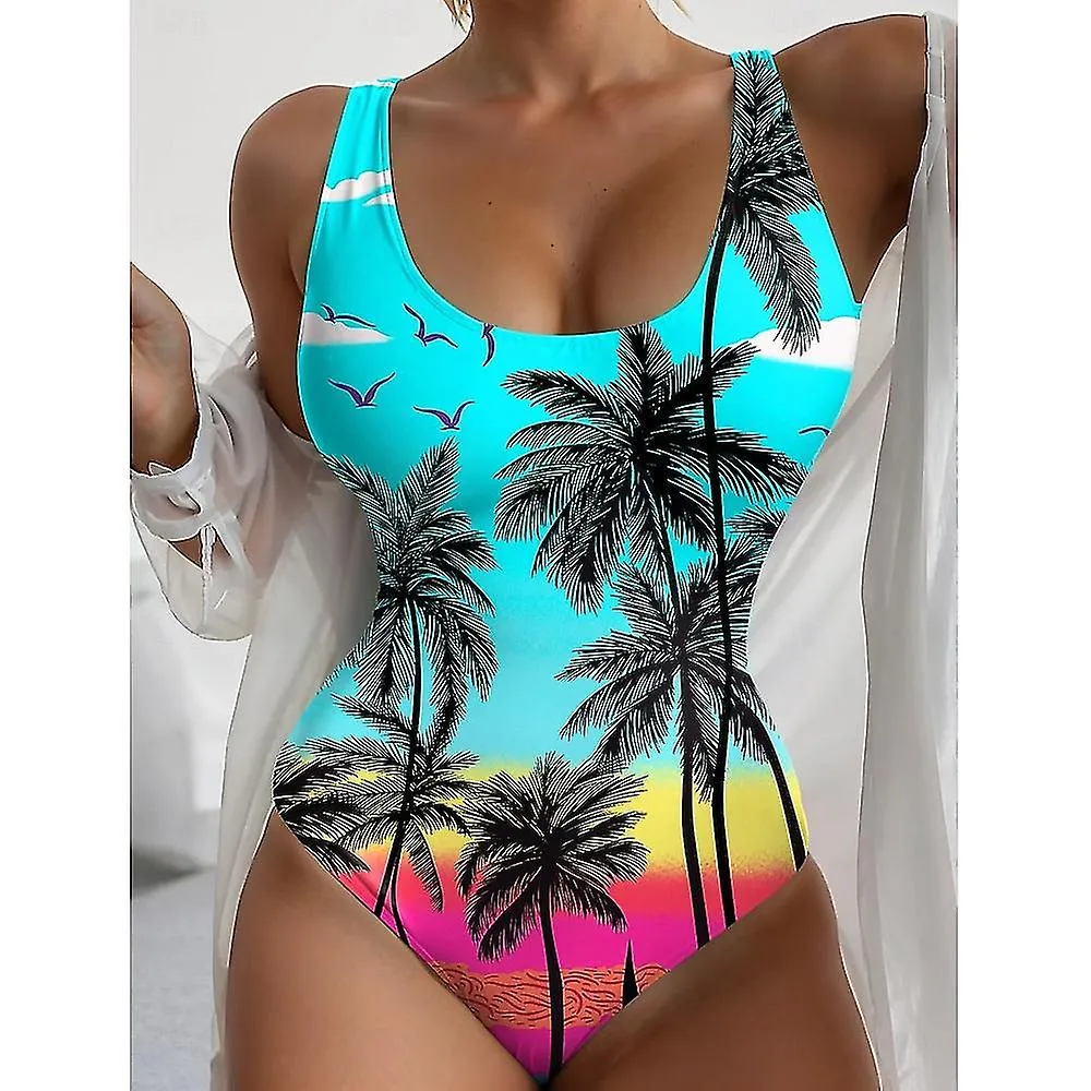 Women's Swimwear One Piece Swimsuit Tropical Beach Wear Summer Palm Leaf