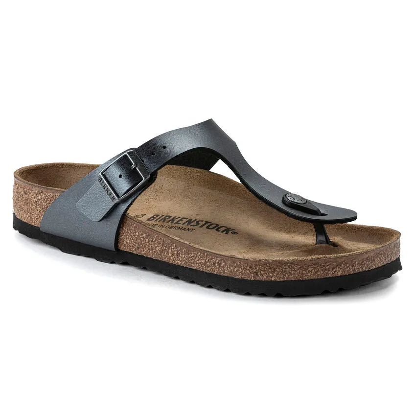 Women's Birkenstock Gizeh Birko-Flor Color: Metallic Black