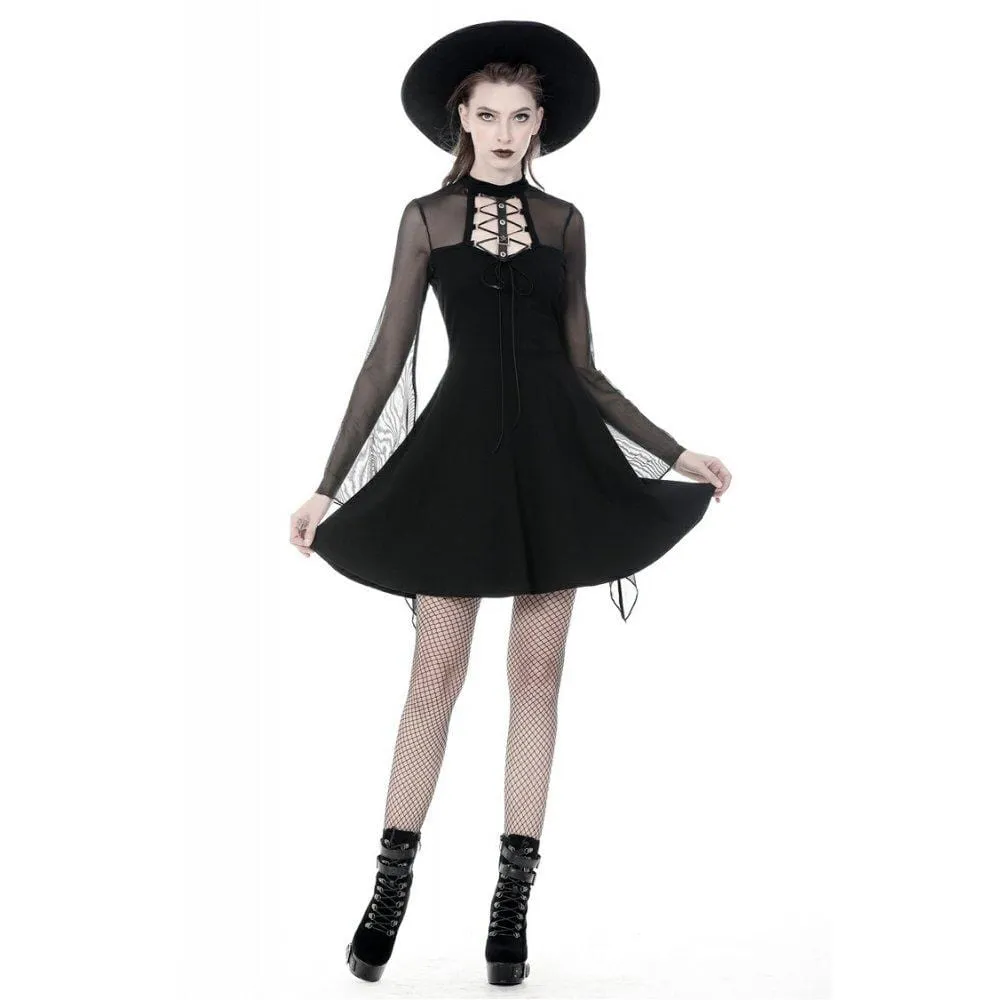 Women's Punk Mesh Horn Long Sleeved Mini Dresses