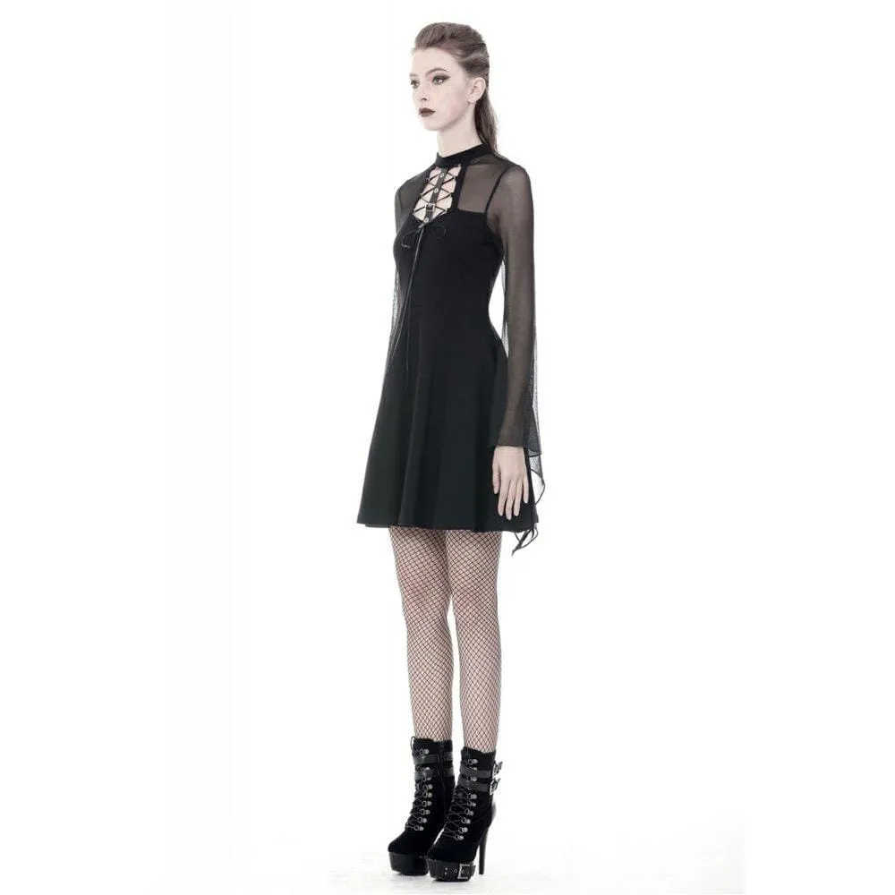 Women's Punk Mesh Horn Long Sleeved Mini Dresses