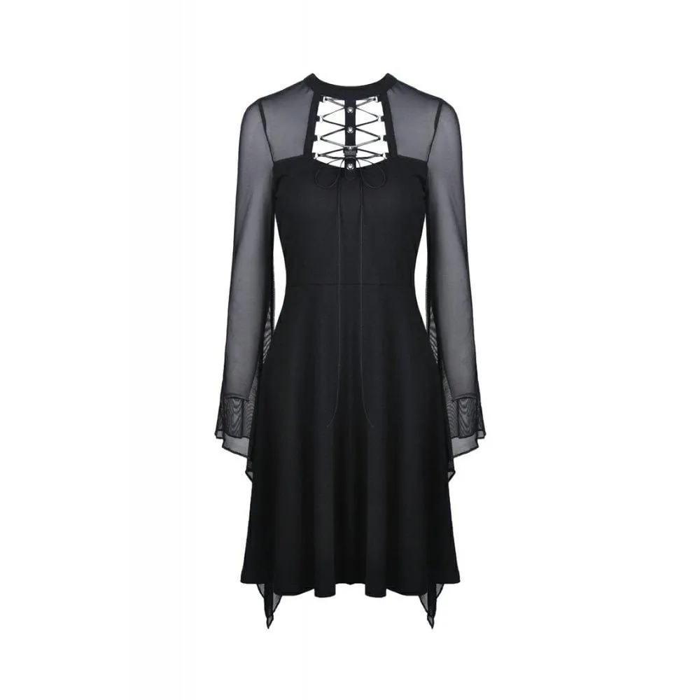 Women's Punk Mesh Horn Long Sleeved Mini Dresses