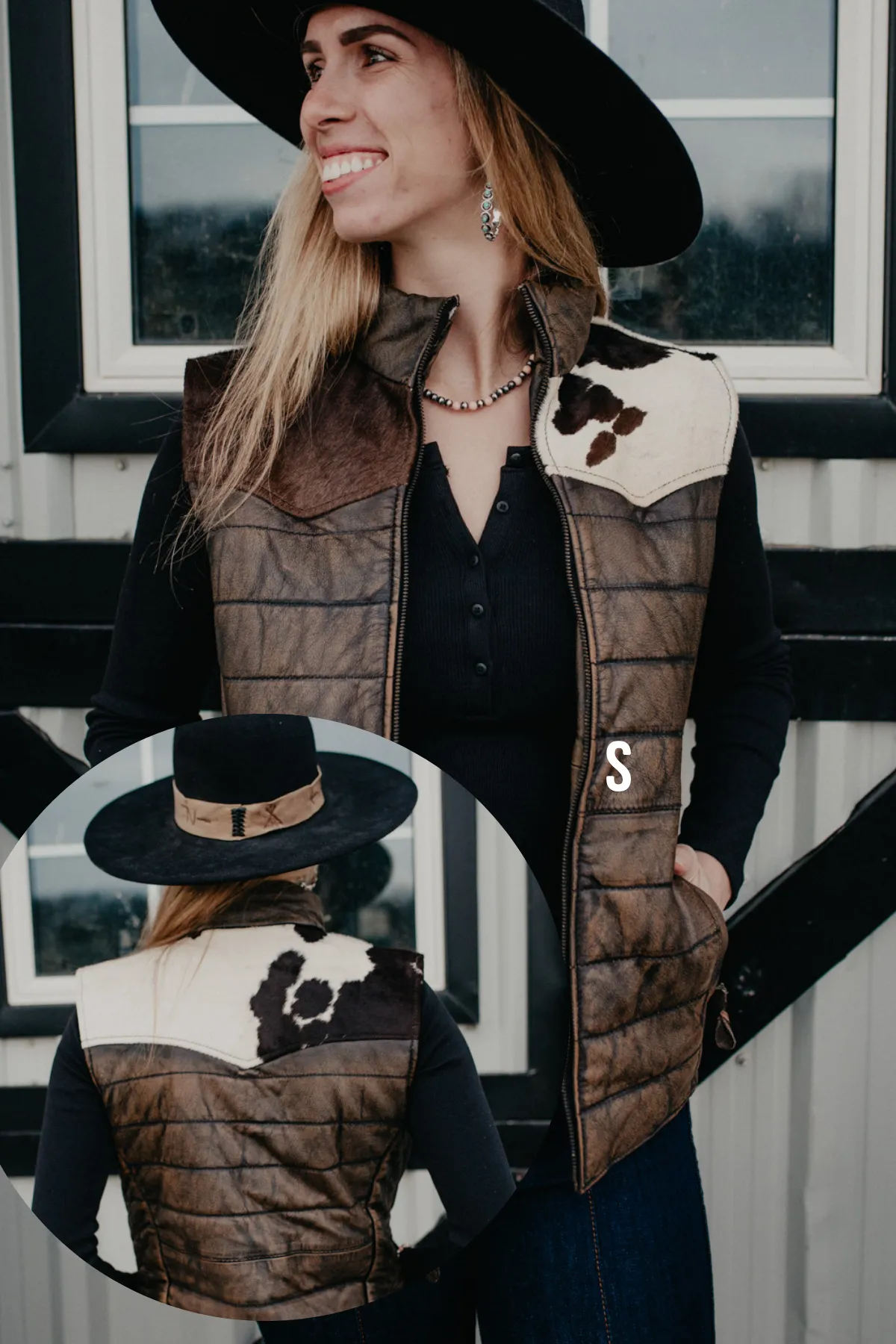 'Yasmin' Leather Puff Vest with Cowhide Yoke by STS Ranchwear (S - XXL)