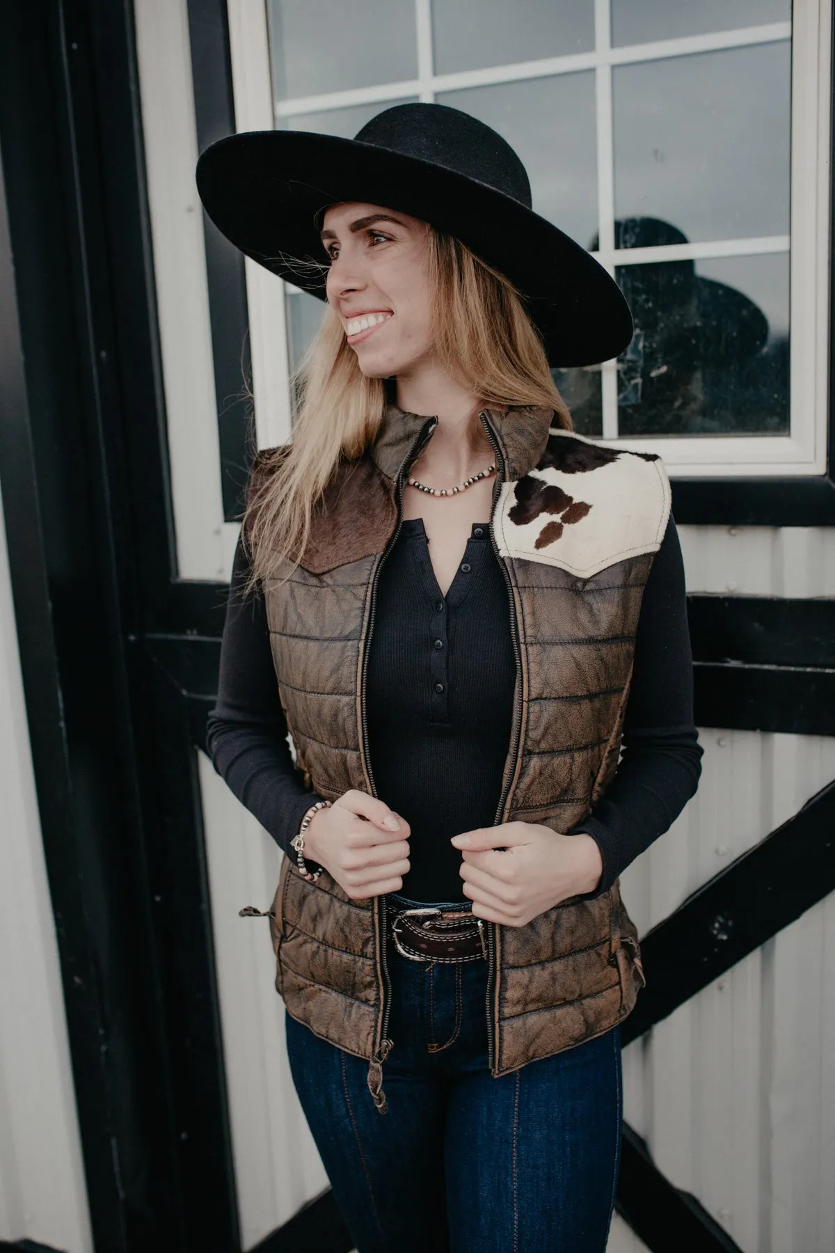 'Yasmin' Leather Puff Vest with Cowhide Yoke by STS Ranchwear (S - XXL)