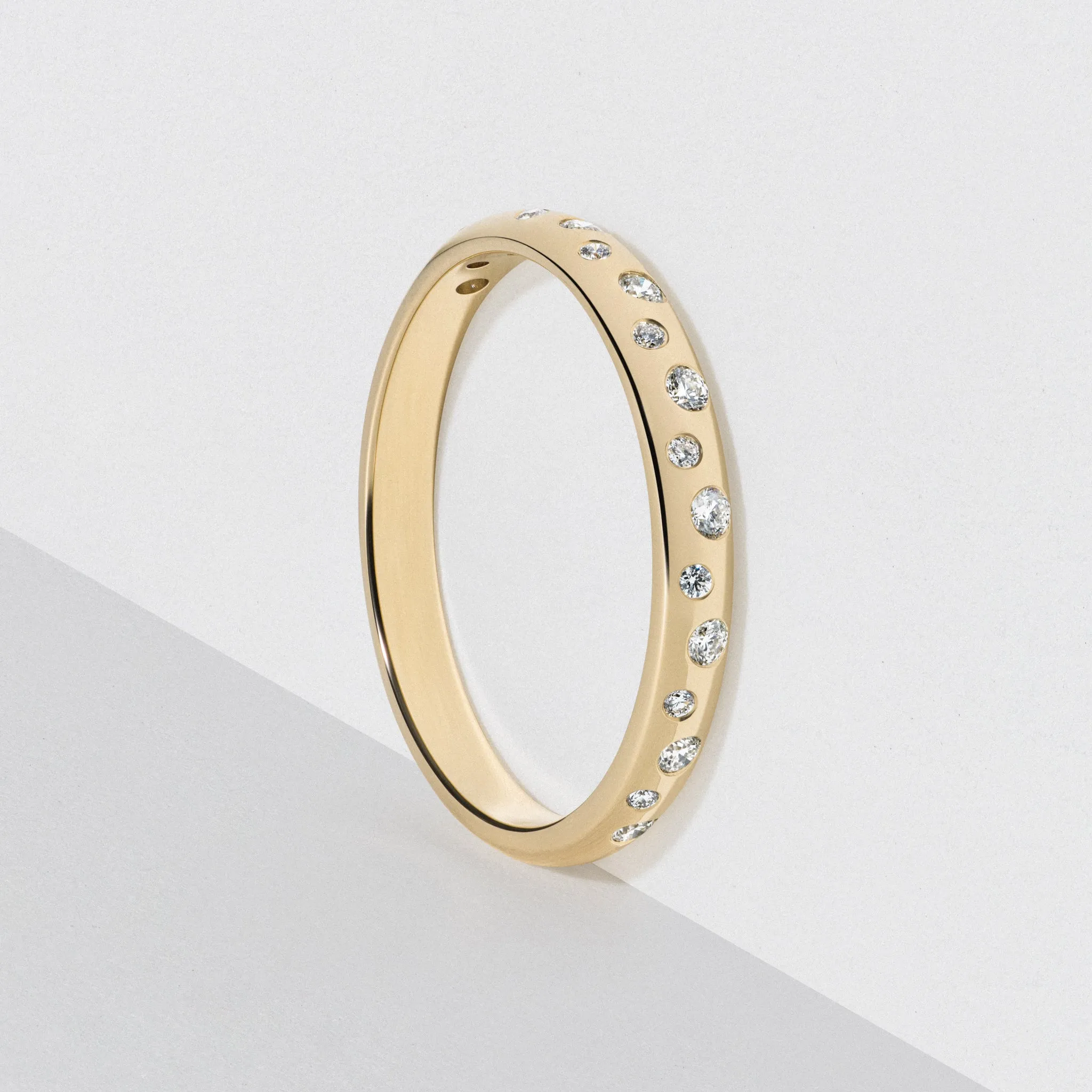 Yellow Gold Scattered Diamond Wedding Band - Polished 2.5mm