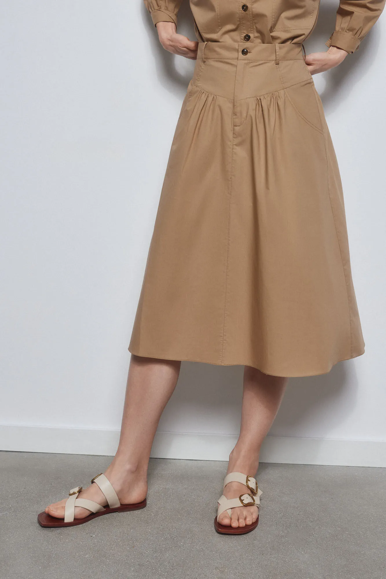 Yoke midi skirt