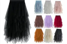 Yougang Women Tulle Skirt Elastic Waist Mesh Long Paragraph Skirt Dress#jxsm8063