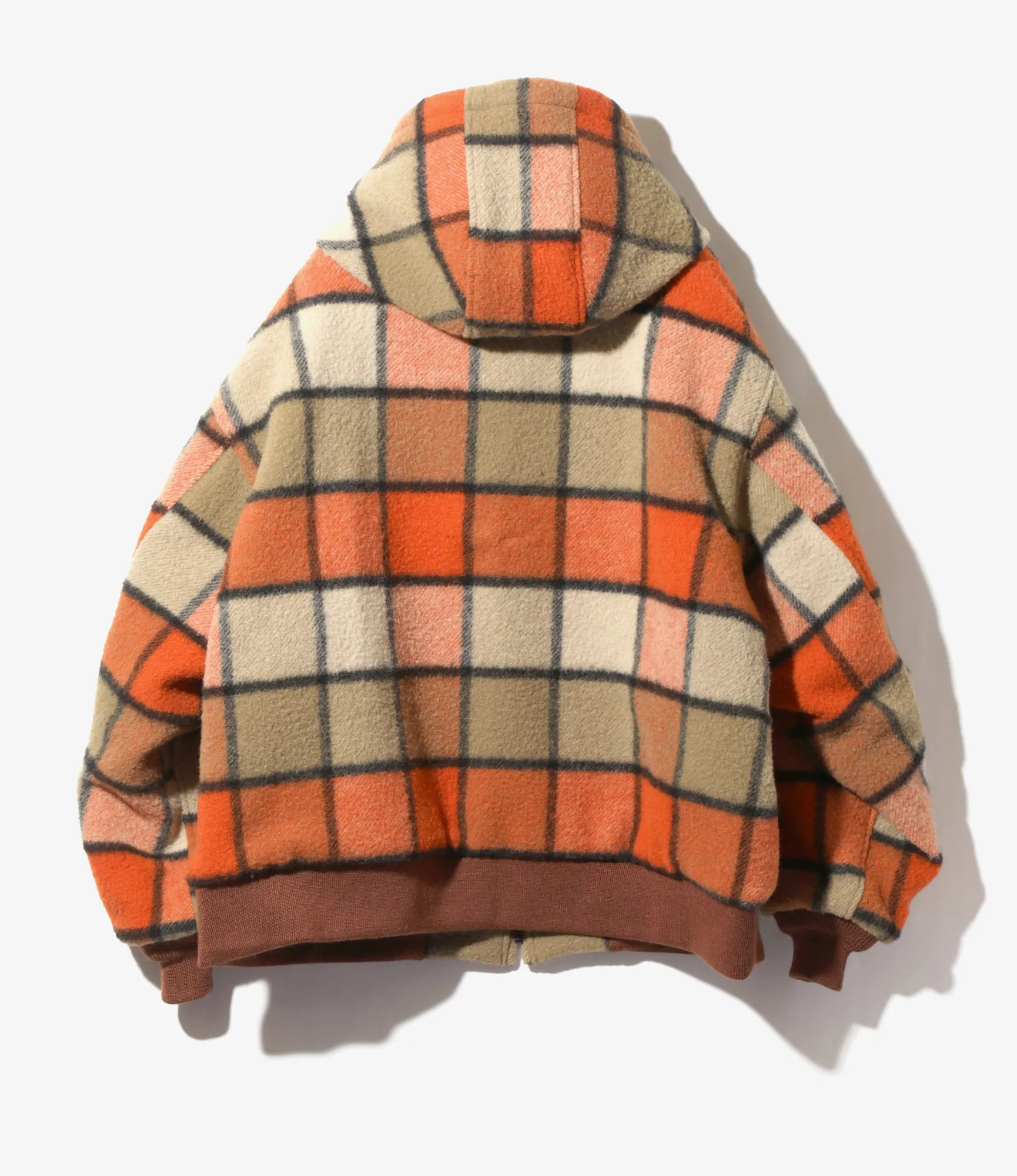 Zipped Work Hoodie –Brick Plaid Brushed Wool Twill